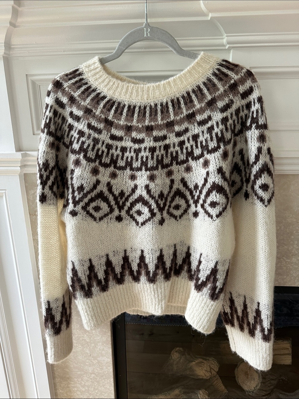 Madewell Fair Isle Cream & Brown Crewneck Women's Sweater